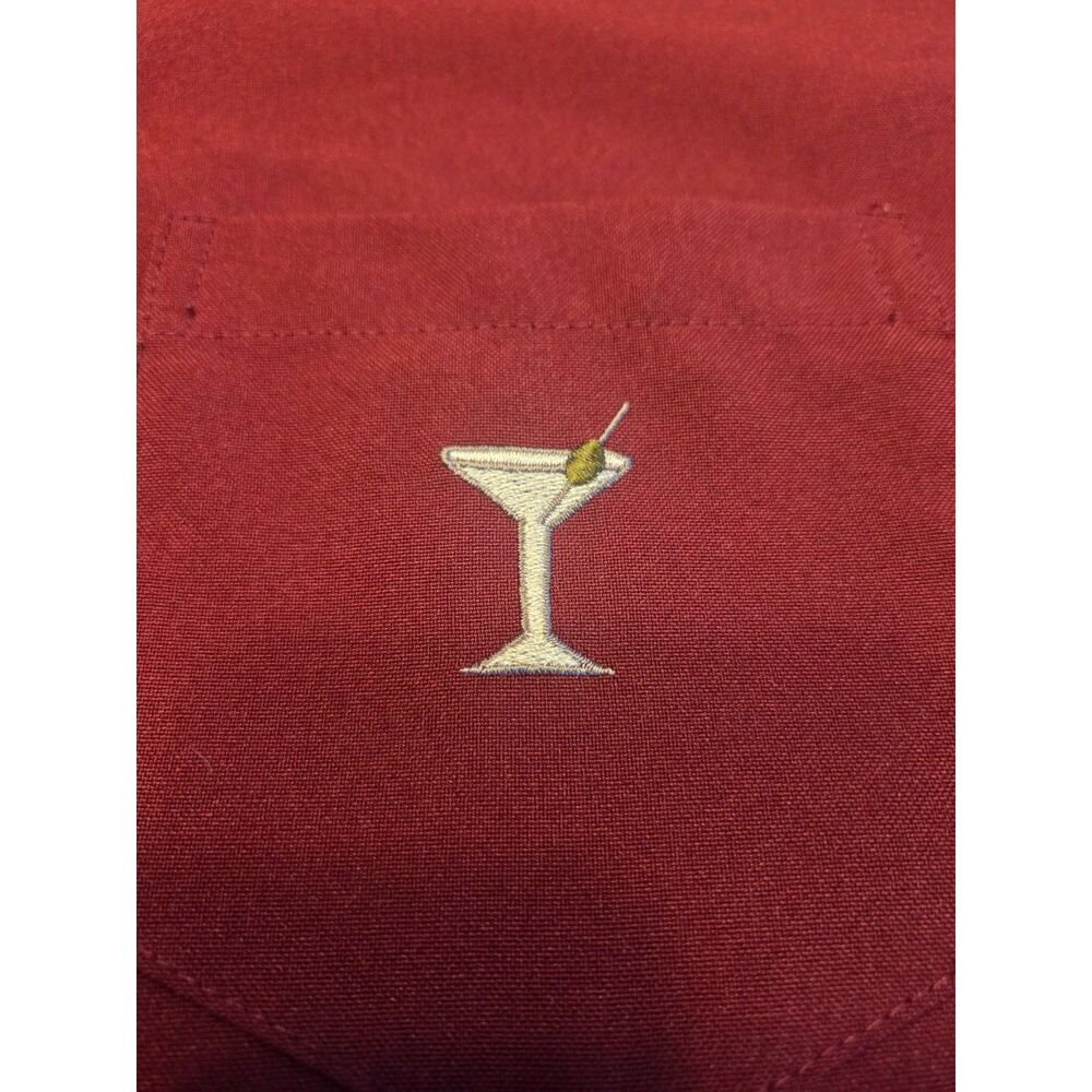 Vintage Bowling Shirt Men's L Burgundy/Black Button-Up Embroidered Martini Glass - Picture 4 of 6